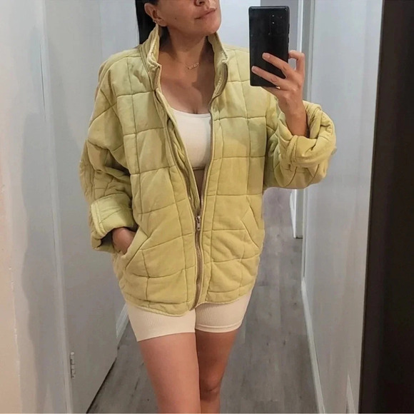 New Free People Dolman Jacket Quilted Knit Bomber in fresh citron green
